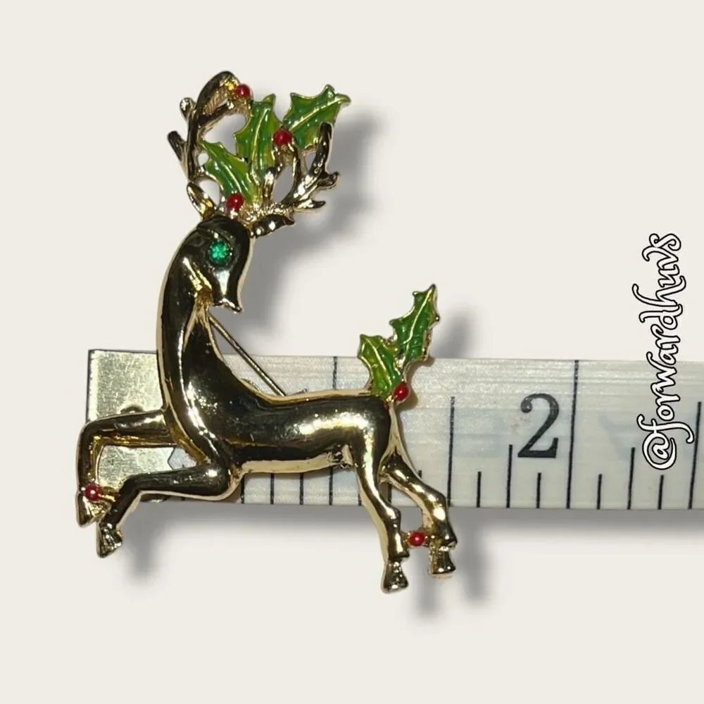 Vintage Gold Tone Reindeer “Gerry” Brooch